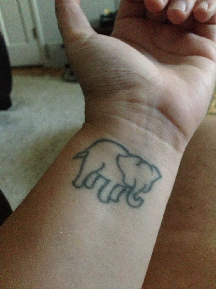 Black Outline Elephant Tattoo On Left Wrist