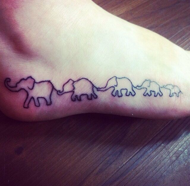 Black Outline Elephants Tattoo On Right Foot