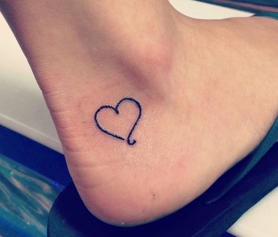 Black Outline Heart Ankle Tattoo