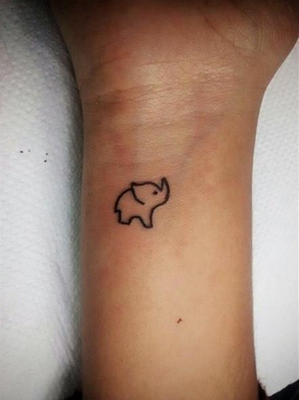 Black Outline Little Baby Elephant Tattoo On Wrist