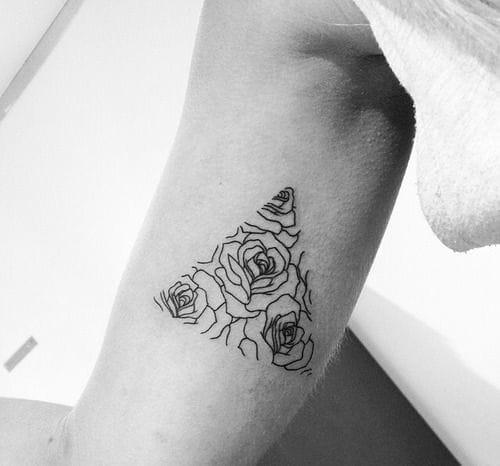 Black Outline Roses In Triangle Tattoo On Bicep