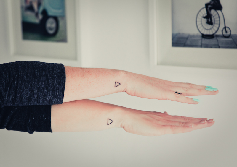 Black Outline Triangle Tattoo On Both Side Wrist