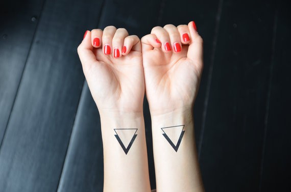 Black Outline Triangle Tattoo On Girl Both Wrist