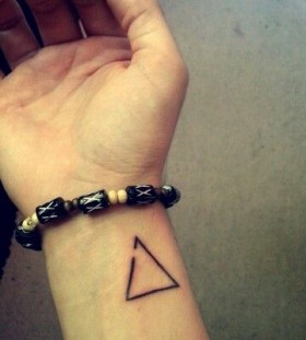 Black Outline Triangle Tattoo On Right Wrist