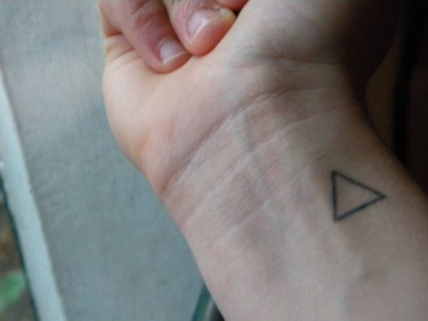 Black Outline Triangle Tattoo On Right Wrist