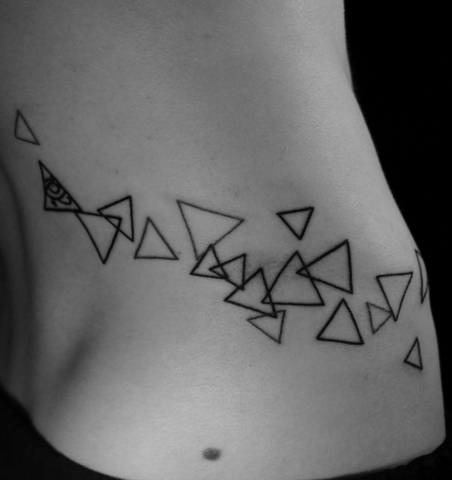 Black Outline Triangles Tattoo On Side Rib