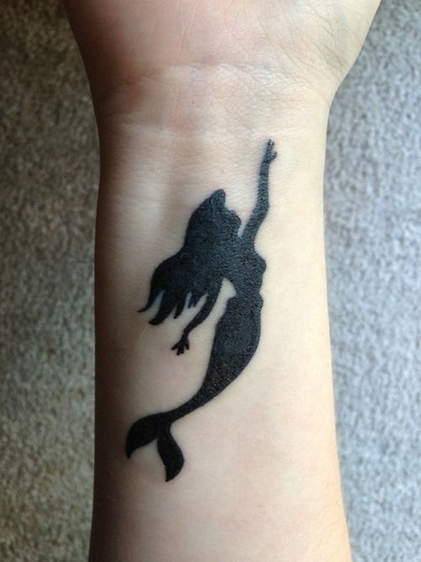 Black Silhouette Mermaid Tattoo On Wrist