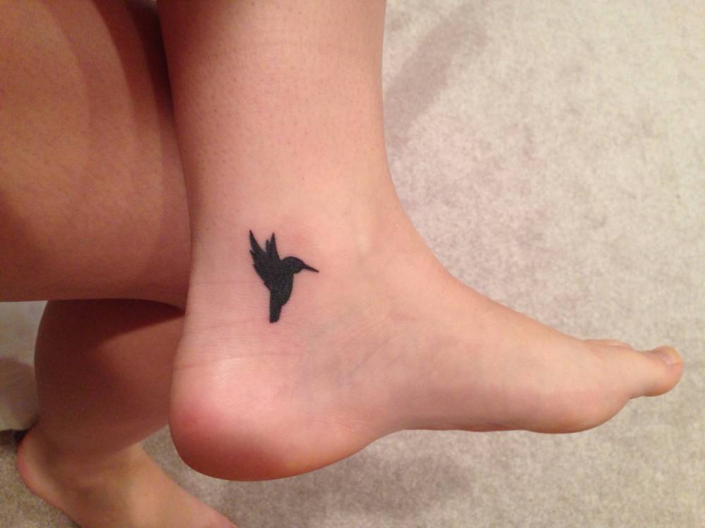 Black Silhouette Bird Ankle Tattoo For Girls