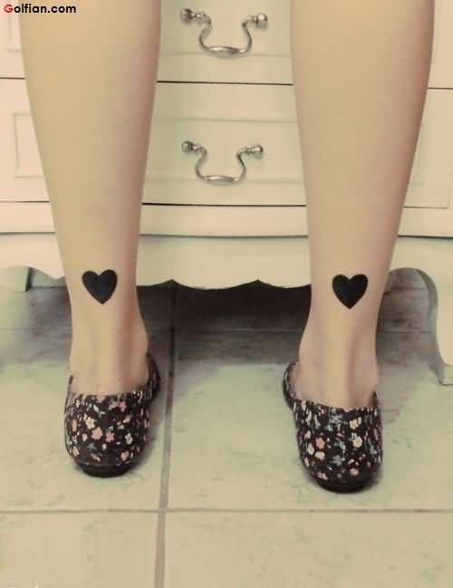 Black Silhouette Heart Ankle Tattoos