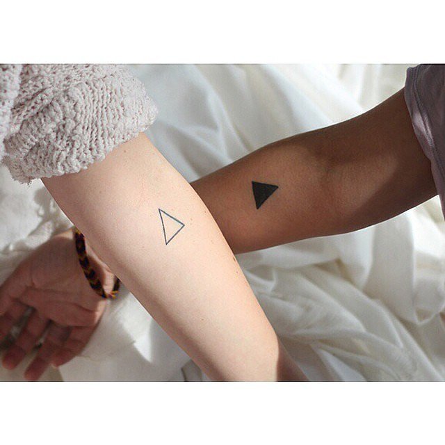 Black Triangle Tattoo On Couple Forearm