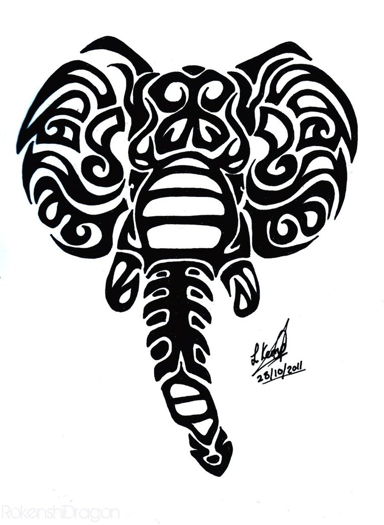 Black Tribal Elephant Head Tattoo Stencil By Laura S.L Kemp