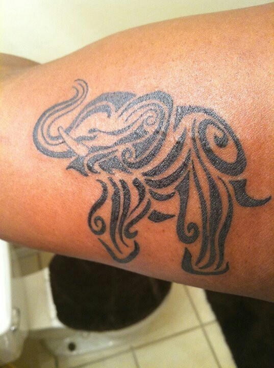 Black Tribal Elephant Tattoo Design For Bicep