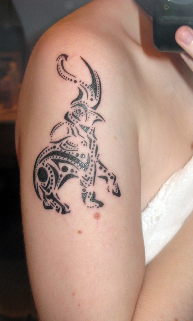 Black Tribal Elephant Trunk Up Tattoo On Right Shoulder By Courtney Leigh