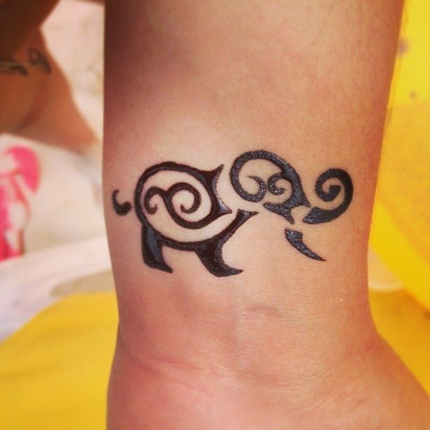 Black Tribal Henna Elephant Tattoo Design For Wrist