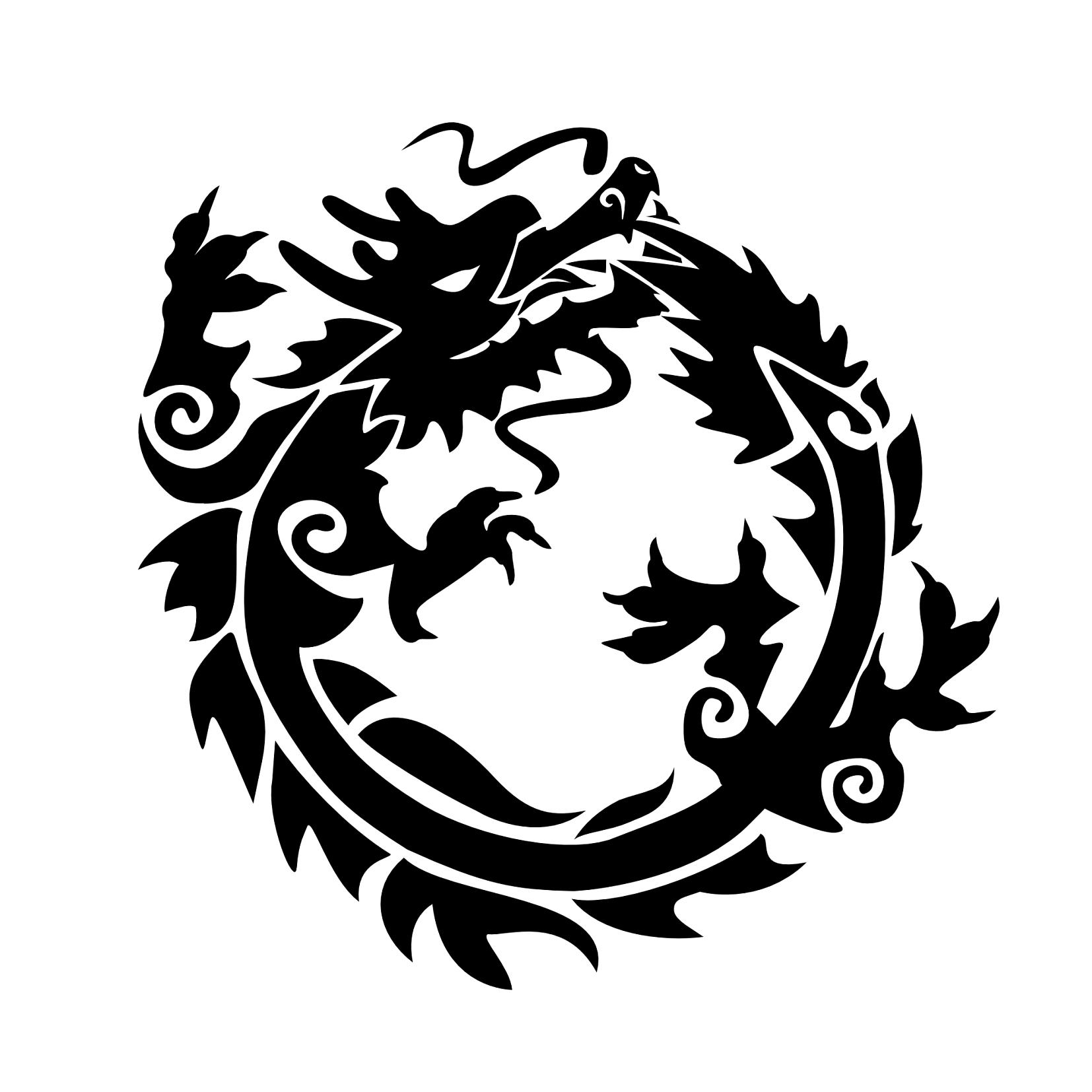 Black Tribal Zen Circle Dragon Tattoo Stencil