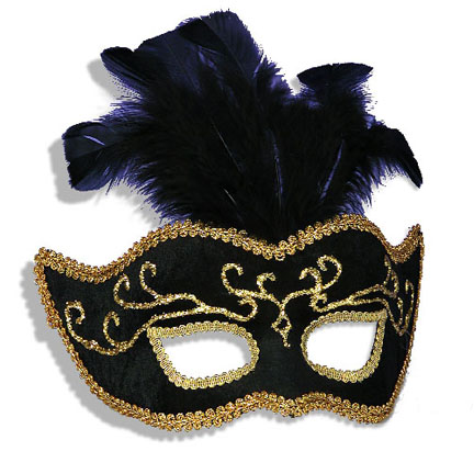 Black Velvet Mardi Gras Mask With Feathers