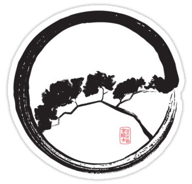 Black Zen Buddhism Circle With Tree Tattoo Design