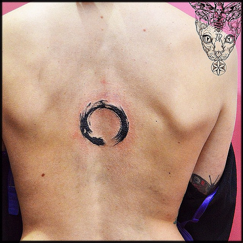 Black Zen Enso Circle Tattoo On Back