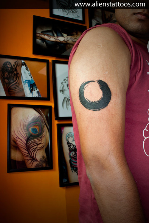 Black Zen Enso Circle Tattoo On Right Half Sleeve