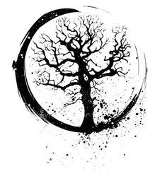 Black Zen Tree Without Leaves Tattoo Design