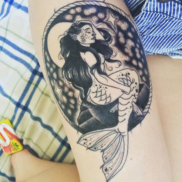 Black and Grey Mermaid Tattoo Idea