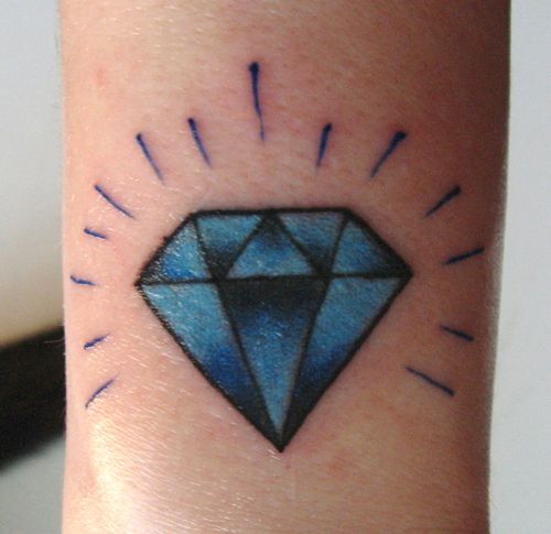 Blue And Black Ink Traditional Diamond Tattoo