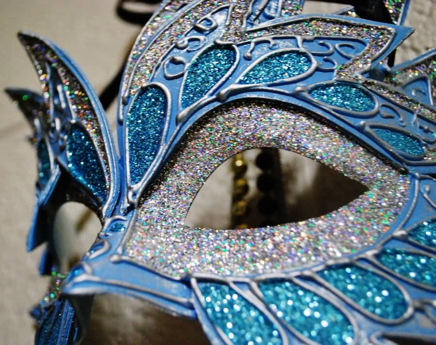 Blue And Silver Sparkle Mardi Gras Mask Closeup