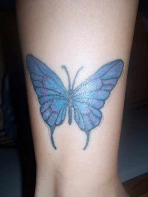 Blue Butterfly Tattoo On Ankle