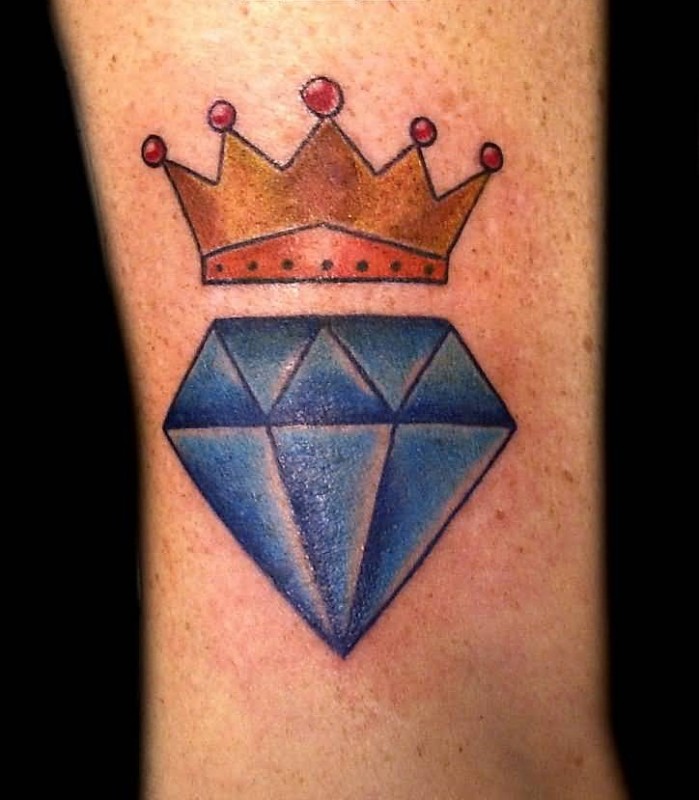 Blue Diamond And Crown Tattoo Idea