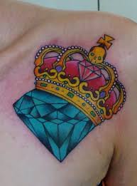 Blue Diamond Crown Tattoo on Front Shoulder