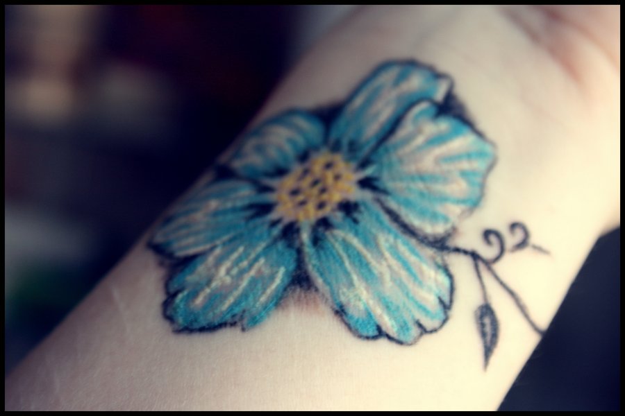 Blue Flower Wrist Tattoo