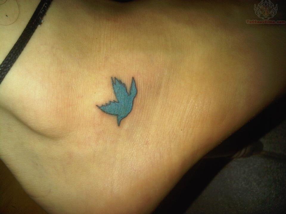 Blue Flying Bird Ankle Tattoo