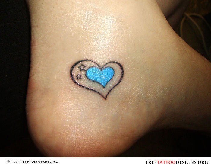 Blue Heart Ankle Tattoo