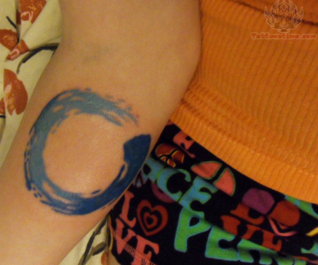 Blue Ink Zen Enso Circle Tattoo On Left Forearm