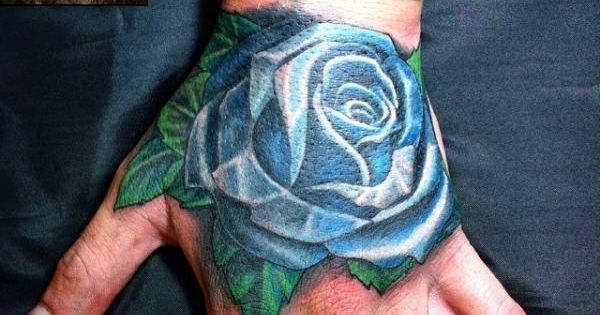 Blue Rose Tattoo On Left Hand