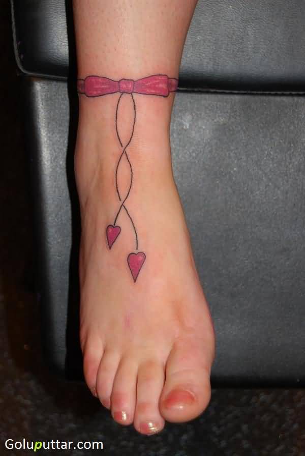 Bow And Hearts Ankle Tattoo Fir Girls