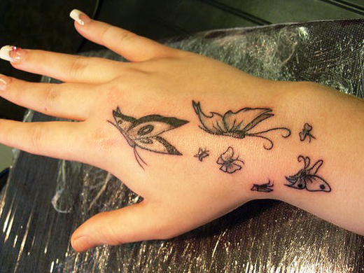 Butterfly Tattoos On Girl Right Hand