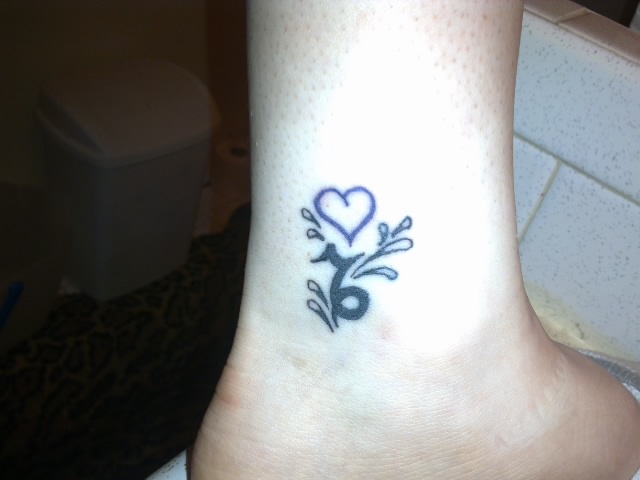 Capricorn Symbol And Heart Ankle Tattoo