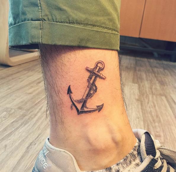 Chain Anchor Side Ankle Tattoo For Men