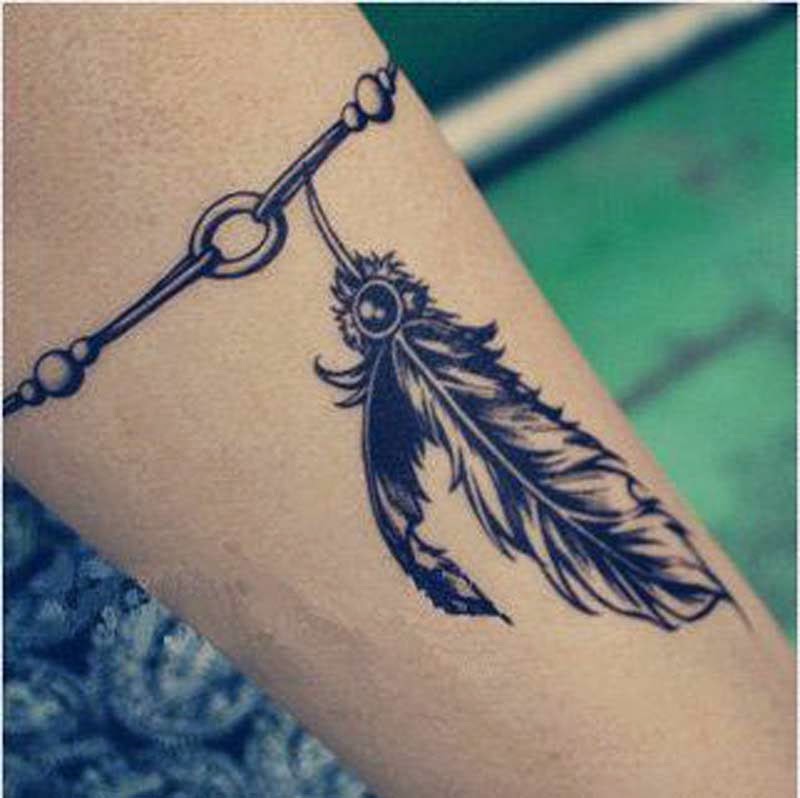 Chain And Feather Bracelet Tattoo