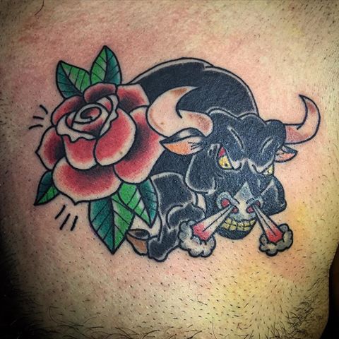 Charging Bull Traditional Tattoo