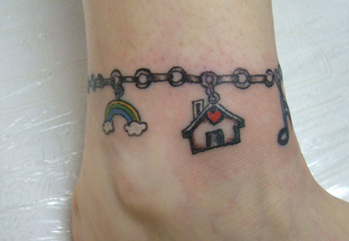 Charm Bracelet Tattoo On Ankle
