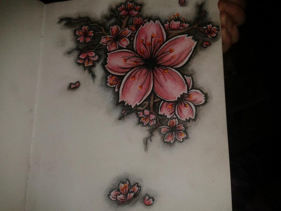 Cherry Blossom Tattoo Design by Tahjoytaradactyl