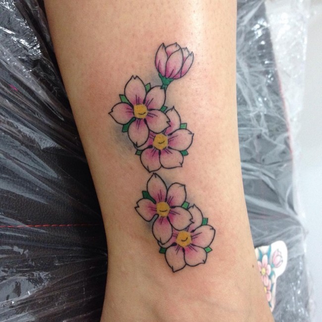 Cherry Blossom Tattoo On Side Leg