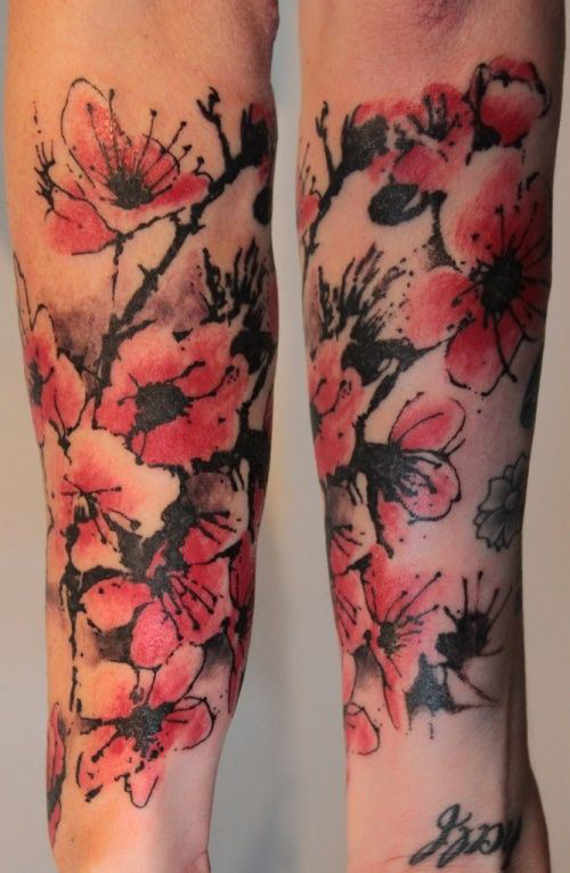 Cherry Blossom Tattoos On Both Sleeve