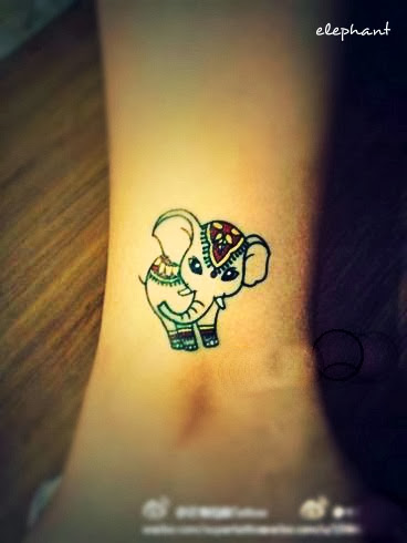Chinese Baby Elephant Tattoo Design For Leg