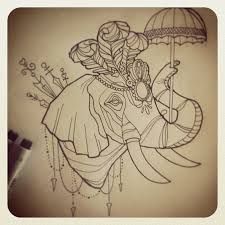 Circus Elephant With Umbrella Tattoo Design