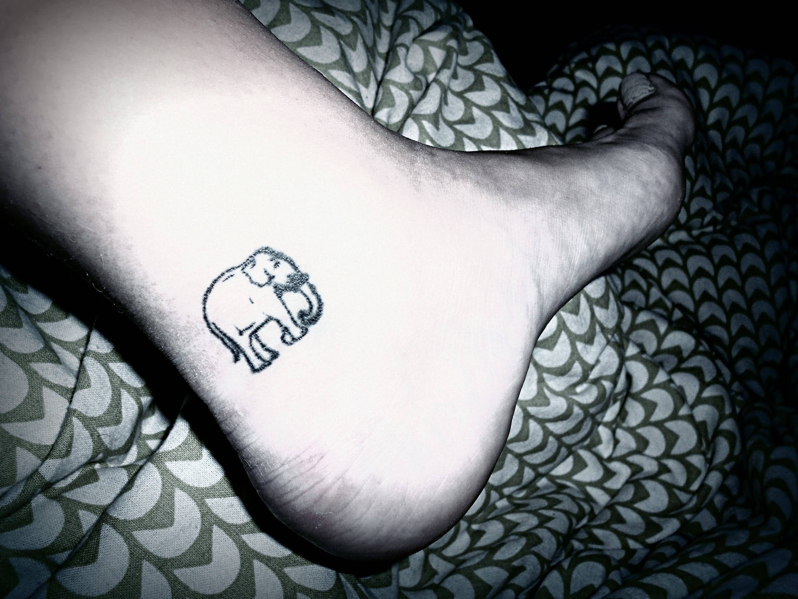 Classic Black Outline Elephant Tattoo On Ankle