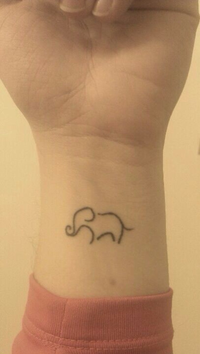 Classic Black Outline Elephant Tattoo On Wrist