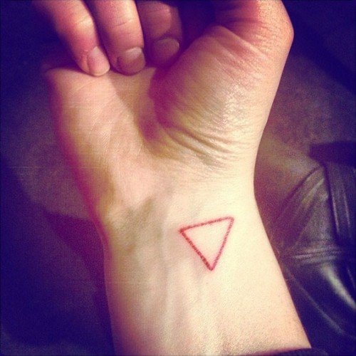 Classic Black Outline Triangle Tattoo On Right Wrist